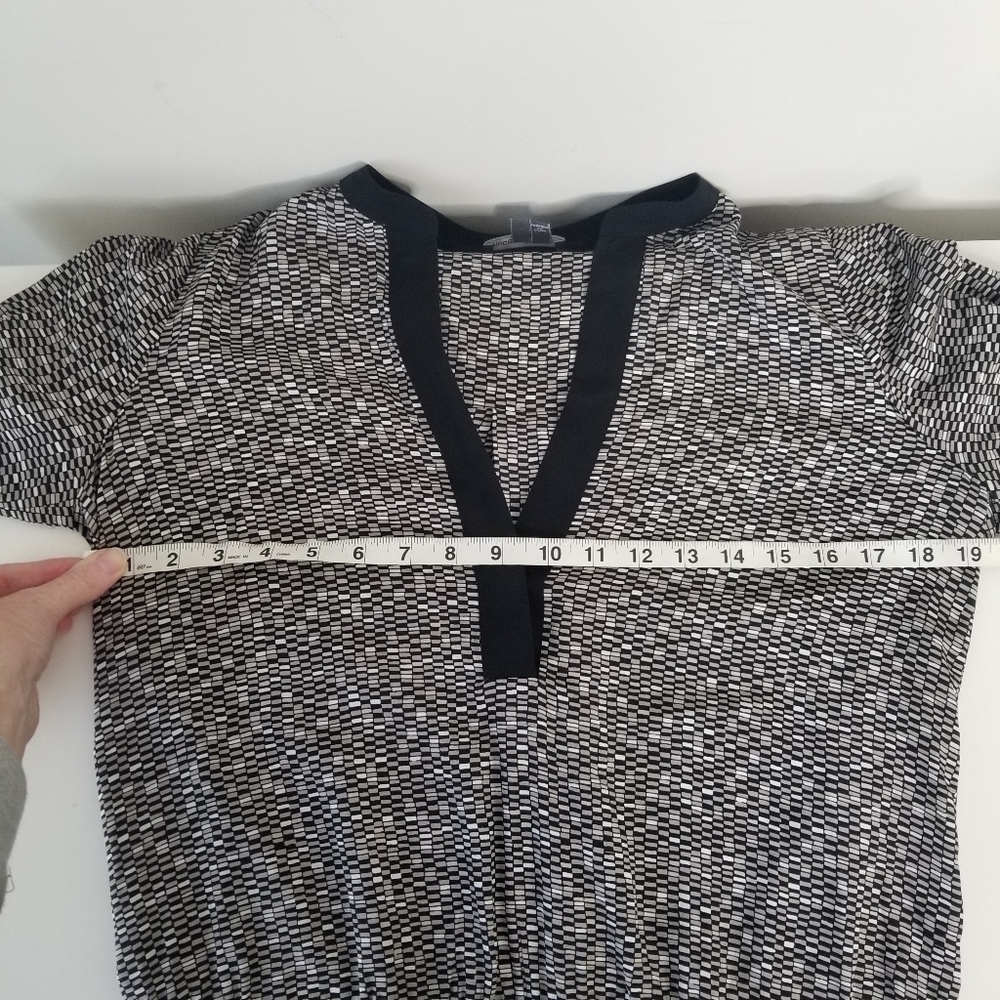 VINCE Drawstring 100% Silk Grid-Print Gray Dress Roll Tab Sleeves Size S - Picture 12 of 16